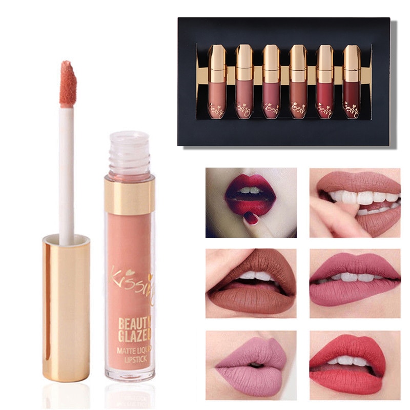 Beauty Glazed 6PCS Matte Liquid Lipstick Long Lasting Waterproof Glitt
